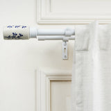 Handpainted Cylinder Ceramic Finial Extendable Double Curtain Rod White 19MM (Hardware Included)