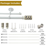 Handpainted Cylinder Ceramic Finial Extendable Double Curtain Rod White 19MM (Hardware Included)