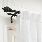 Conch Wood Finial Extendable Double Curtain Rod Black 19MM (Hardware Included)