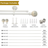 Rococo Ceramic Finial Extendable Double Curtain Rod White 19MM (Hardware Included)