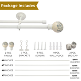 Rococo Ceramic Finial Extendable Double Curtain Rod White 19MM (Hardware Included)