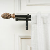 Carved Mughal Wood Finial Extendable Double Curtain Rod Black 19MM (Hardware Included)