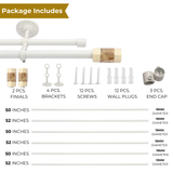 Marble & Wood Blend Finial Extendable Double Curtain Rod White 19MM (Hardware Included)
