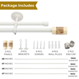 Marble & Wood Blend Finial Extendable Double Curtain Rod White 19MM (Hardware Included)