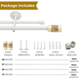 Marble & Wood Blend Finial Extendable Double Curtain Rod White 19MM (Hardware Included)