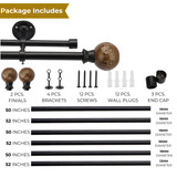 Floral Emboss Ceramic Finial Extendable Double Curtain Rod Black 19MM (Hardware Included)