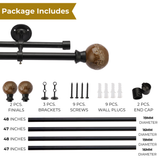 Floral Emboss Ceramic Finial Extendable Double Curtain Rod Black 19MM (Hardware Included)