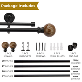 Floral Emboss Ceramic Finial Extendable Double Curtain Rod Black 19MM (Hardware Included)