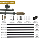 Wood Bud Finial Extendable Double Curtain Rod Black 19MM (Hardware Included)