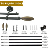 Wood Bud Finial Extendable Double Curtain Rod Black 19MM (Hardware Included)