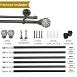 Metal Mesh Finial Extendable Double Curtain Rod Black 19MM (Hardware Included)