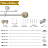 White Distressed Wooden Finial Extendable Single Double Curtain Rod White 19MM (Hardware Included)