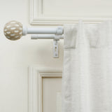 White Distressed Wooden Finial Extendable Single Double Curtain Rod White 19MM (Hardware Included)