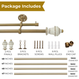 White Distressed Vintage Wooden Finial Extendable Single Double Curtain Rod Golden 19MM (Hardware Included)