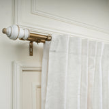 White Distressed Vintage Wooden Finial Extendable Single Double Curtain Rod Golden 19MM (Hardware Included)
