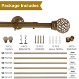 VENTILIA METAL FINIAL EXTENDABLE DOUBLE CURTAIN ROD GOLD 19MM (HARDWARE INCLUDED)