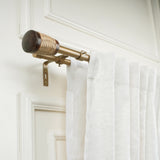 WICKER WOODEN WRAP FINIAL EXTENDABLE DOUBLE CURTAIN ROD GOLD 19MM (HARDWARE INCLUDED)