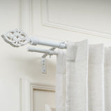 BAROQUE WOOD FINIAL EXTENDABLE DOUBLE CURTAIN ROD WHITE 19MM (HARDWARE INCLUDED)