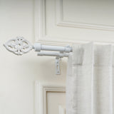 BAROQUE WOOD FINIAL EXTENDABLE DOUBLE CURTAIN ROD WHITE 19MM (HARDWARE INCLUDED)
