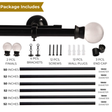 GLASS BALL FINIAL EXTENDABLE DOUBLE CURTAIN ROD BLACK 19MM (HARDWARE INCLUDED)