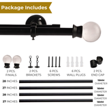 GLASS BALL FINIAL EXTENDABLE DOUBLE CURTAIN ROD BLACK 19MM (HARDWARE INCLUDED)