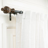Carved Brown Wood Finial Extendable Double Curtain Rod Black 19MM (Hardware Included)