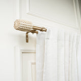 White Distressed Cane Wrap Finial Extendable Single Double Curtain Rod Beige 19MM (Hardware Included)