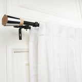 BW Striped Wood Finial Extendable Double Curtain Rod Black 19MM (Hardware Included)