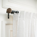 Pomp Wood Finial Extendable Double Curtain Rod Black 19MM (Hardware Included)