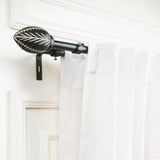 Wooden Leafy Bud Finial Extendable Double Curtain Rod Black 19MM (Hardware Included)