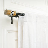 Wooden Checkerd Finial Extendable Double Curtain Rod Black 19MM (Hardware Included)