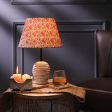 White Distressed Lamp with Red Floral Shade