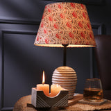 White Distressed Lamp with Red Floral Shade