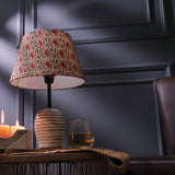 White Distressed Lamp with Red Floral Shade