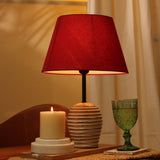 White Distressed Lamp with Red Shade