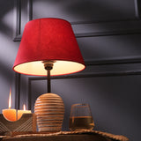 White Distressed Lamp with Red Shade