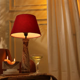 Leaf Embossed Lamp With Red Shade