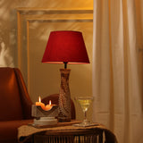 Leaf Embossed Lamp With Red Shade
