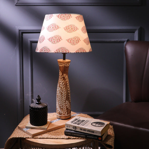Leaf Embossed Lamp With White Printed Shade