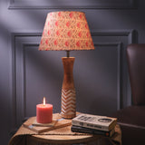 White Striped Lamp With Red Floral Shade