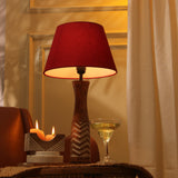 White Striped Lamp With Red Shade