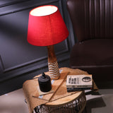 White Striped Lamp With Red Shade