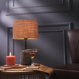 Blue Ribbed Lamp With Jute Shade