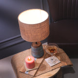 Blue Ribbed Lamp With Jute Shade