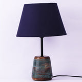 Blue Ribbed Lamp With Blue Shade