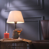 Blue Ribbed Lamp With White Shade