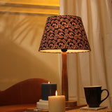 Wooden Pillar Lamp With Traditional Art Shade