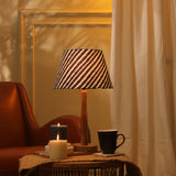 Wooden Pillar Lamp With Striped Shade