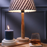 Wooden Pillar Lamp With Striped Shade
