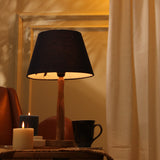 Wooden Pillar Lamp With Blue Shade